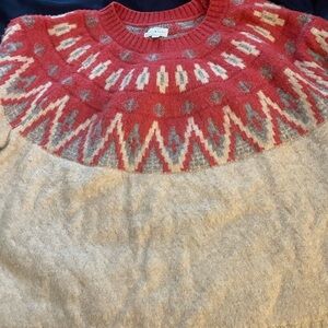 Lucky Brand Red and Beige Geometric Sweater